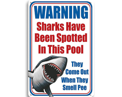 Metalen wandbord | Warning | Sharks have been spotted in this pool |