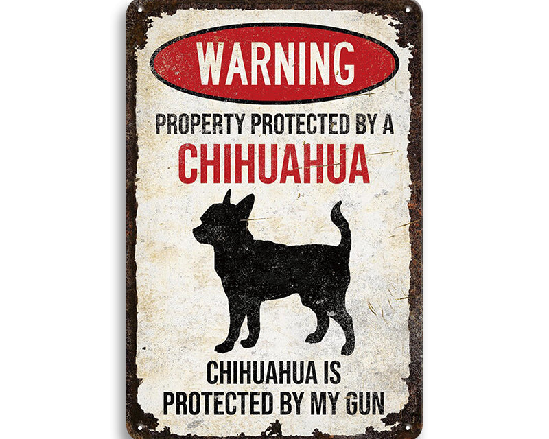 Metalen wandbord | Warning property protected by a chihuahua |