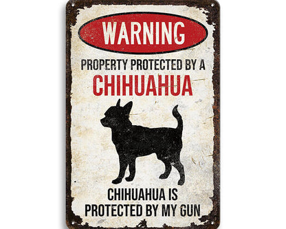 Metalen wandbord | Warning property protected by a chihuahua |