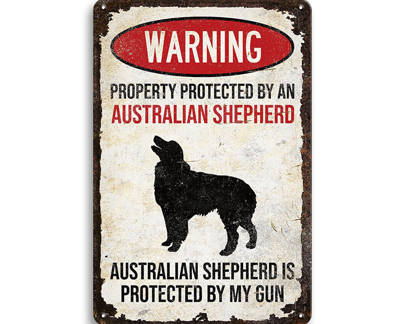 Metalen wandbord | Warning | Property protected by an Australian shepherd |