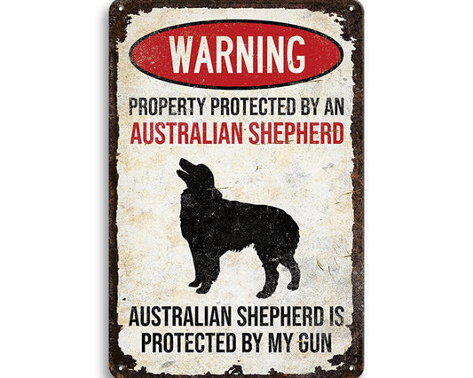 Metalen wandbord | Warning | Property protected by an Australian shepherd |