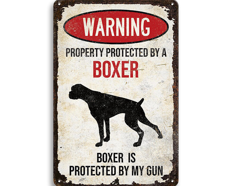 Metalen wandbord | Warning | Property protected by a boxer |
