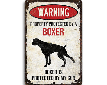 Metalen wandbord | Warning | Property protected by a boxer |