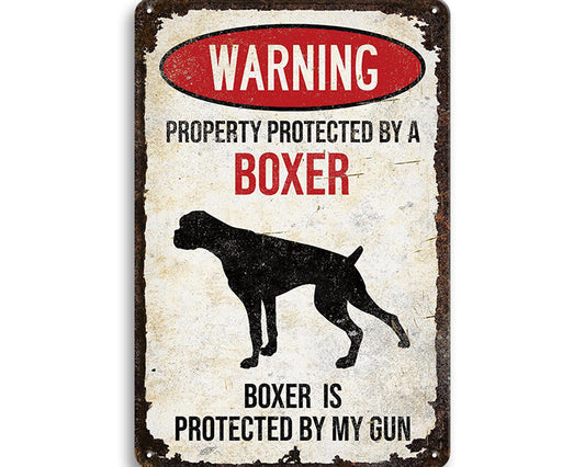 Metalen wandbord | Warning | Property protected by a boxer |