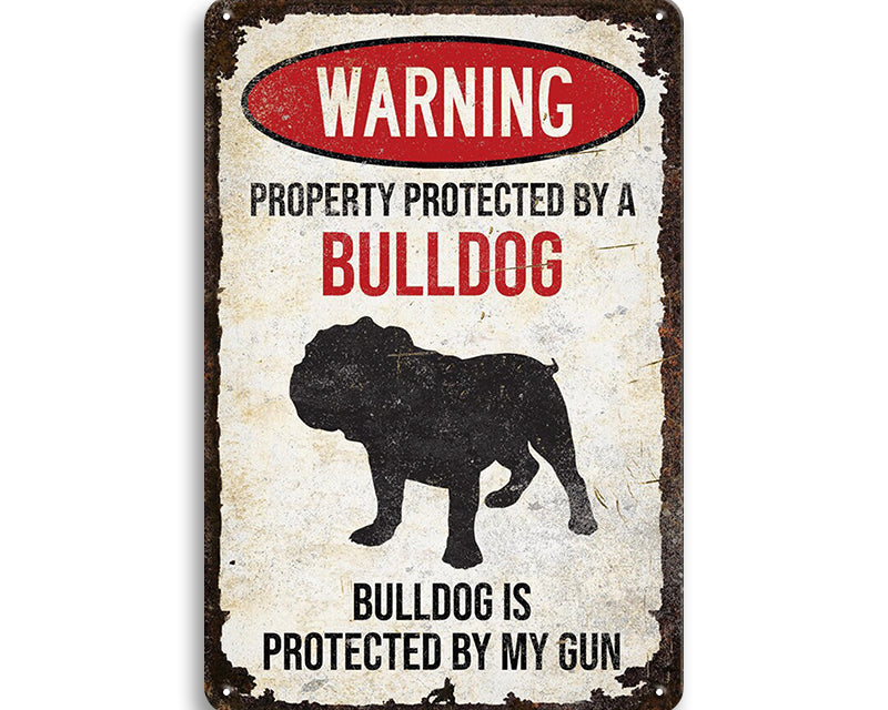 Metalen wandbord | Warning | Property protected by a bulldog |
