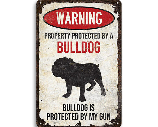 Metalen wandbord | Warning | Property protected by a bulldog |