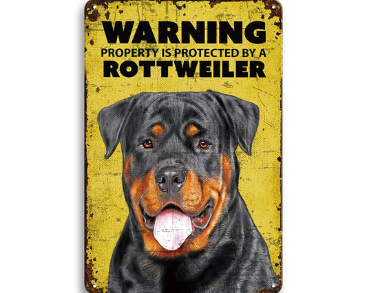 Metalen wandbord | Warning | Property is protected by a rottweiler |