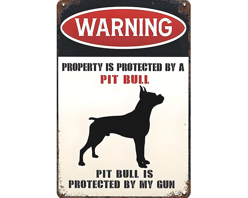 Metalen wandbord | Warning | Property is protected by a pit bull |