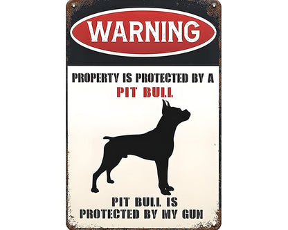 Metalen wandbord | Warning | Property is protected by a pit bull |