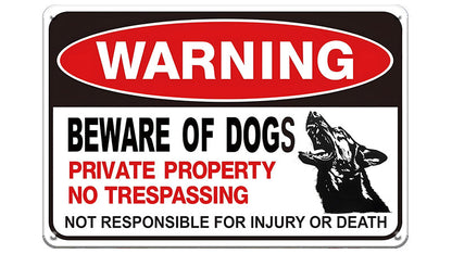 Metalen wandbord | Warning | Beware of dogs | Private property |
