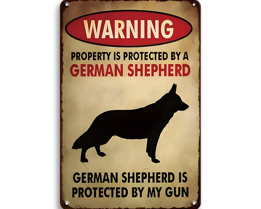 Metalen wandbord | Warning | Property is protected by a German shepherd |