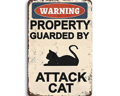 Metalen wandbord | Warning | Property guarded by attack cat |