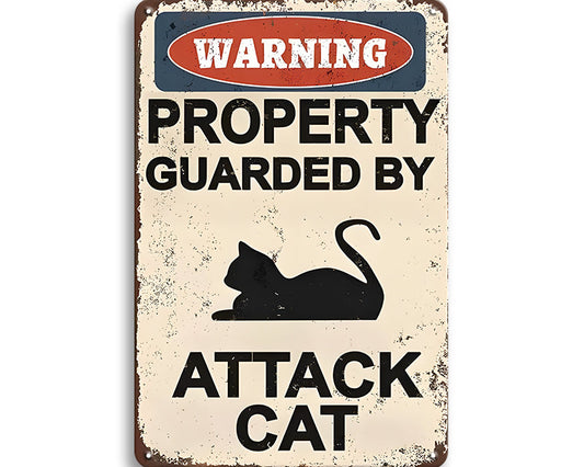 Metalen wandbord | Warning | Property guarded by attack cat |