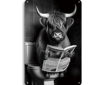 Metalen wandbord | Bizon met krant #2 |