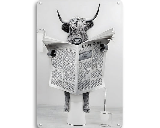 Metalen wandbord | Bizon met krant |