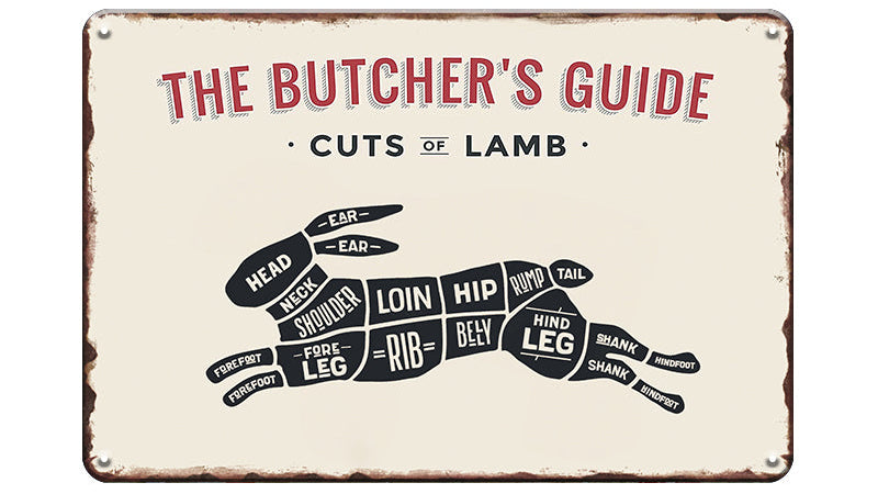 Metalen wandbord | The butcher's guide | Cuts of lamb |