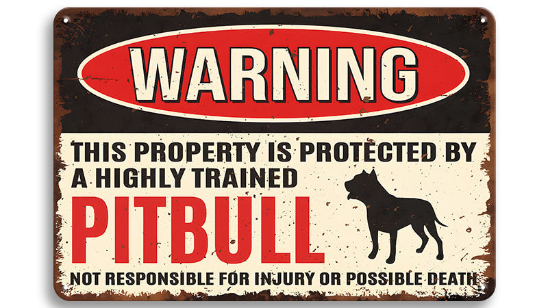 Metalen wandbord | Warning | This property is protected by a highly trained pitbull |