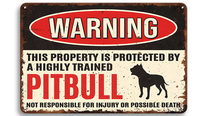 Metalen wandbord | Warning | This property is protected by a highly trained pitbull |