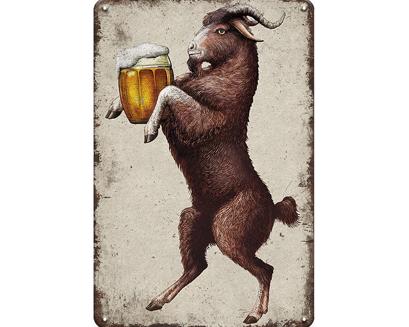 Metalen wandbord | Geit met bier |