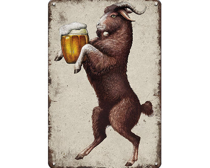 Metalen wandbord | Geit met bier |