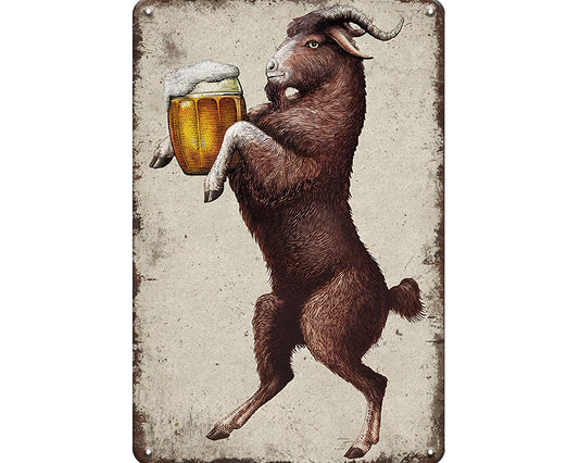 Metalen wandbord | Geit met bier |