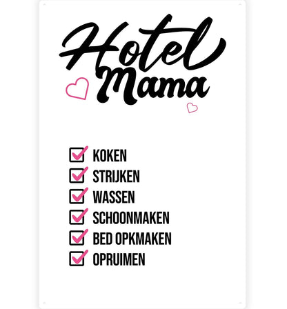 Metalen wandbord | Hotel mama | Koken, strijken, wassen... |
