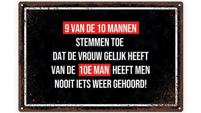 Metalen wandbord | 9 van de 10 mannen |