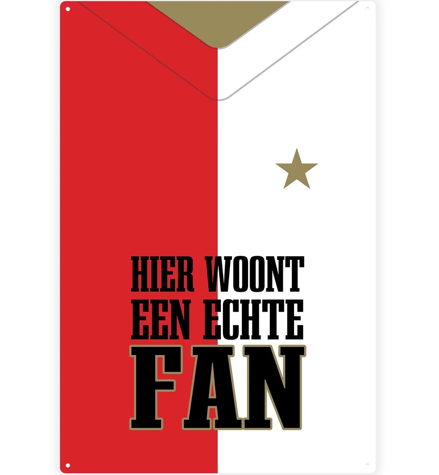 Metalen wandbord | Hier woont een echte fan | Rood Wit Goud |