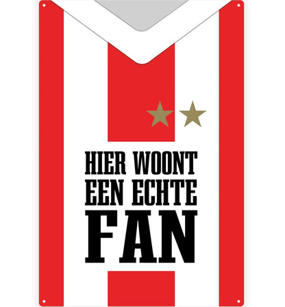 Metalen wandbord | Hier woont een echte fan | Rood Wit |