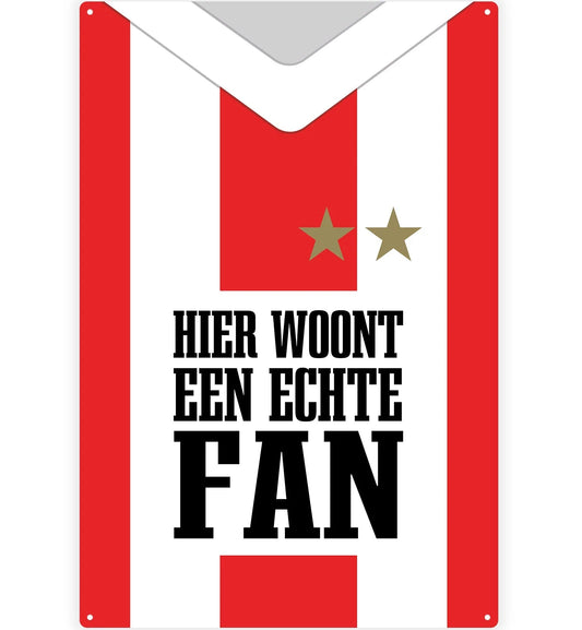 Metalen wandbord | Hier woont een echte fan | Rood Wit |