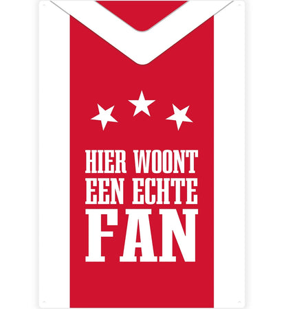 Metalen wandbord | Hier woont een echte fan | Wit Rood Wit |