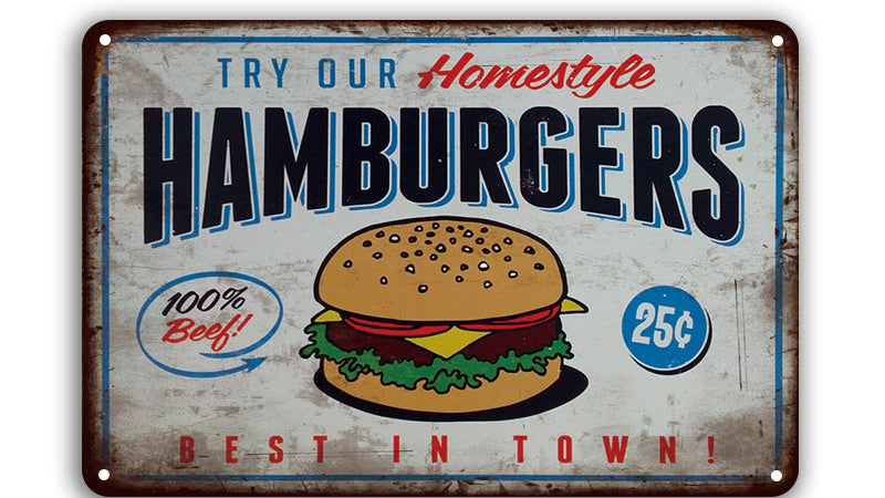 Metalen wandbord | Hamburgers |
