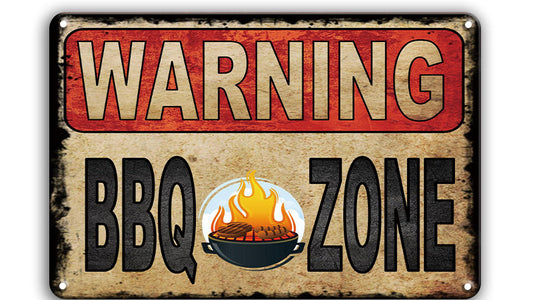 Metalen wandbord | Warning | BBQ zone |