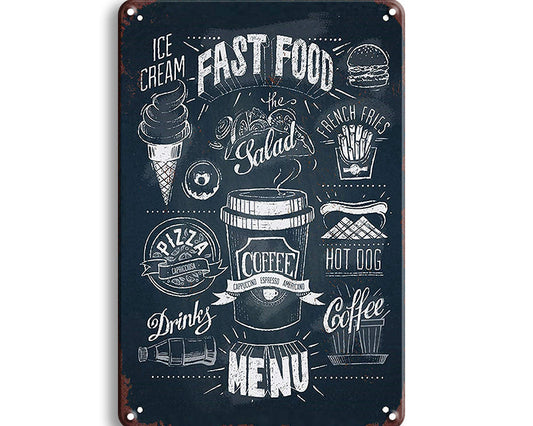 Metalen wandbord | Fast food menu |