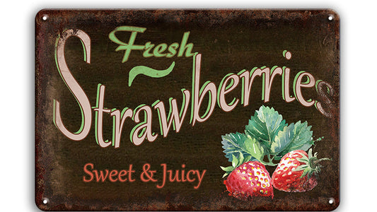 Metalen wandbord | Fresh strawberries |