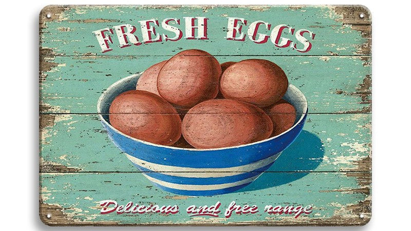 Metalen wandbord | Fresh eggs | Delicious and free range |