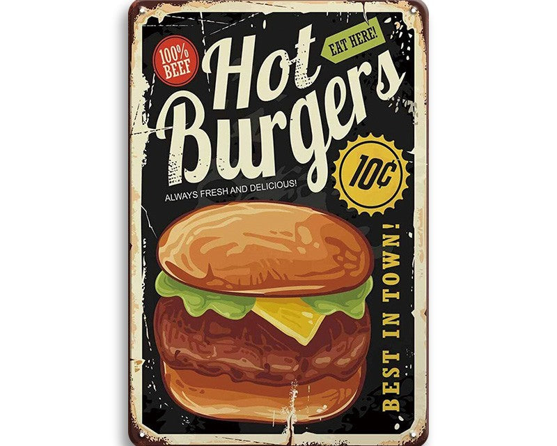 Metalen wandbord | Hot burgers |