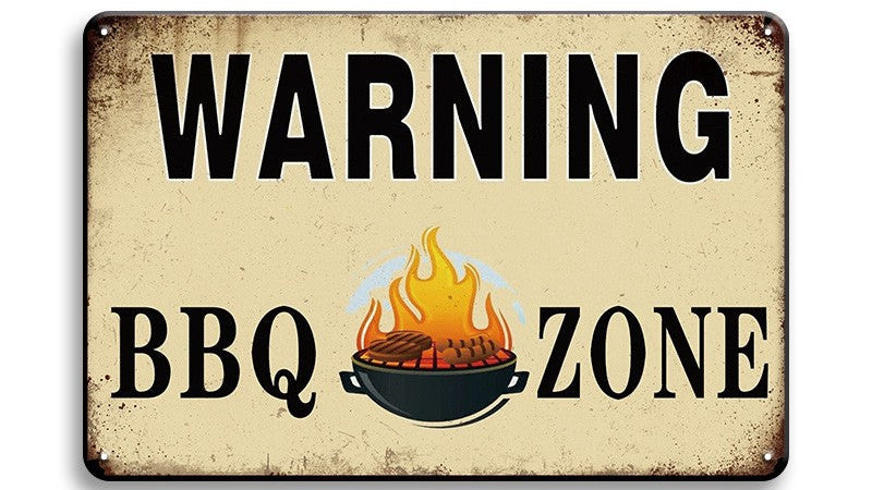 Metalen wandbord | Warning | BBQ zone |