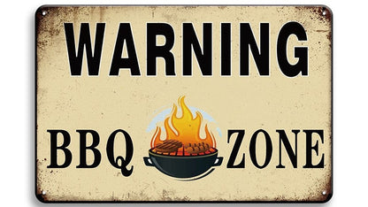 Metalen wandbord | Warning | BBQ zone |