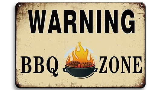 Metalen wandbord | Warning | BBQ zone |