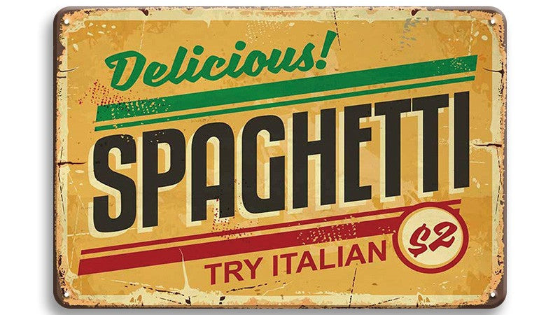 Metalen wandbord | Delicious spaghetti | Try Italian |