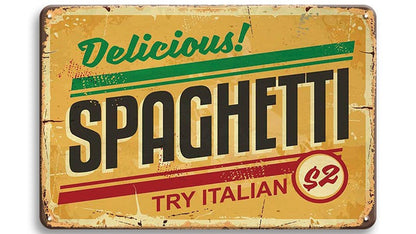 Metalen wandbord | Delicious spaghetti | Try Italian |