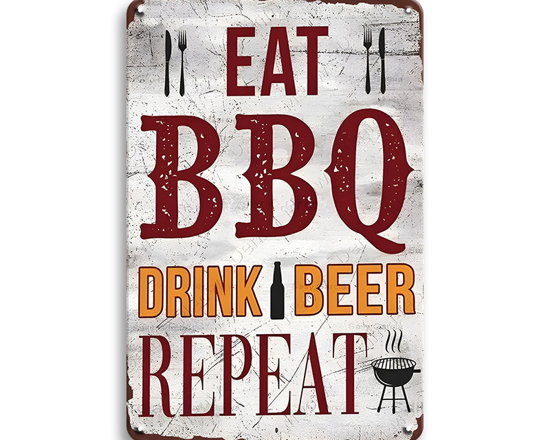 Metalen wandbord | Eat BBQ drink beer repeat |