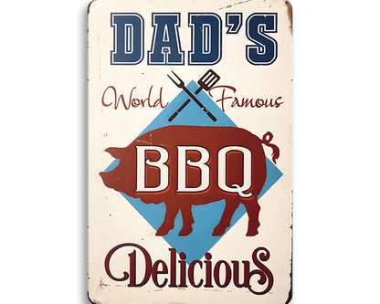 Metalen wandbord | Dad's world famous BBQ | Delicious |