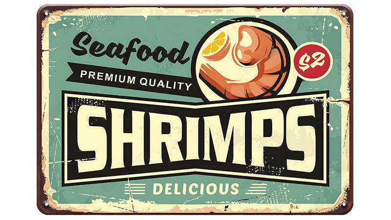 Metalen wandbord | Seafood | Shrimps |