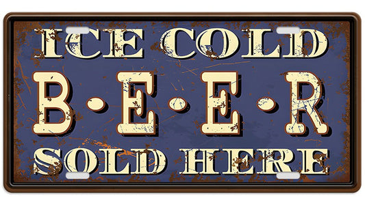 Metalen wandbord | Ice cold beer sold here | Kentekenplaat | 15x30cm |