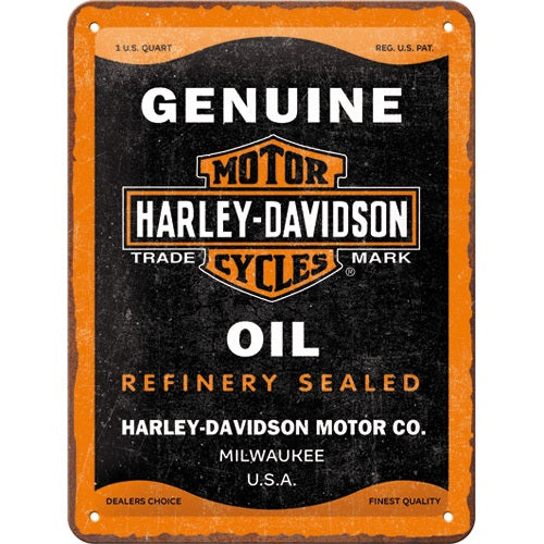 Metalen wandbord | Harley-Davidson | Genuine oil | 20x15cm |