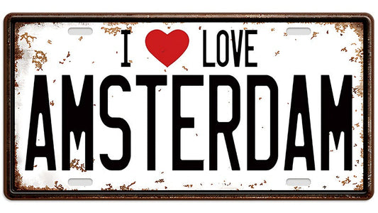 Metalen wandbord | I love Amsterdam | Kentekenplaat | 15x30cm |