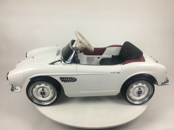 BMW 507 Oldtimer elektrische kinderauto wit zijkant