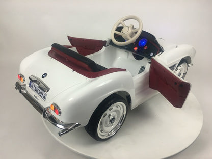 BMW 507 Oldtimer elektrische kinderauto wit zijkant 2